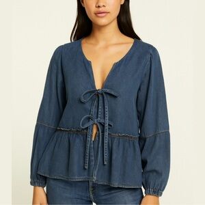 Velvet Heart Indigo Blouse with Tie-Front